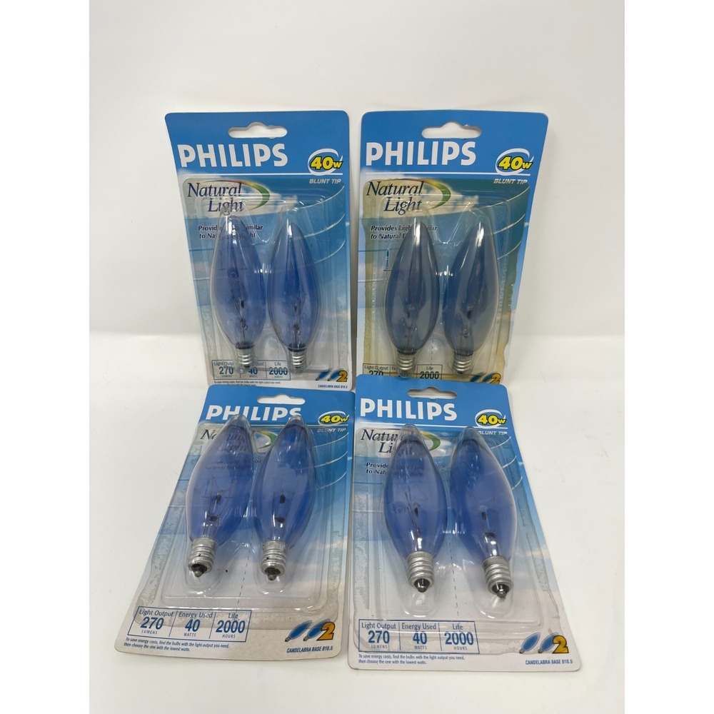 Philips 40W Natural Light Bulbs B10.5 Blunt Tip Candelabra Base Pack of 2 x4=8